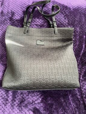 Michael Kors Embossed MK Logo Black Tote Bag EUC